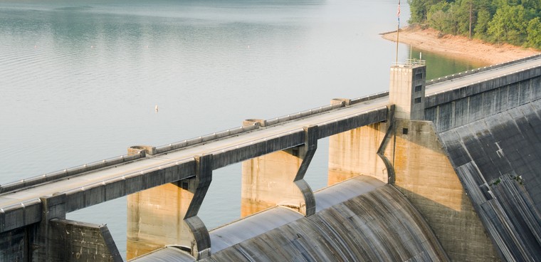 Norris Dam spillway. A hydroelectric dam operated by the Tennessee Valley Authority. Shutterstock ID 4523881 By Bryan Busovicki