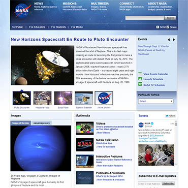 Screen capture of NASA.gov.