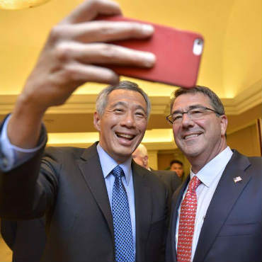Defense Secretary Ashton Carter with Singapore Prime Minister Lee Hsien Loong, in one of Carter's first posts as Defense Secretary on Facebook. 
