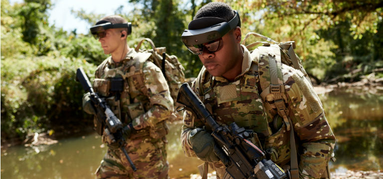 Soldiers from the Old Guard test the second iteration of the Integrated Visual Augmentation System (IVAS) capability set during an exercise at Fort Belvoir, VA in Fall 2019. Photo by Courtney Bacon 