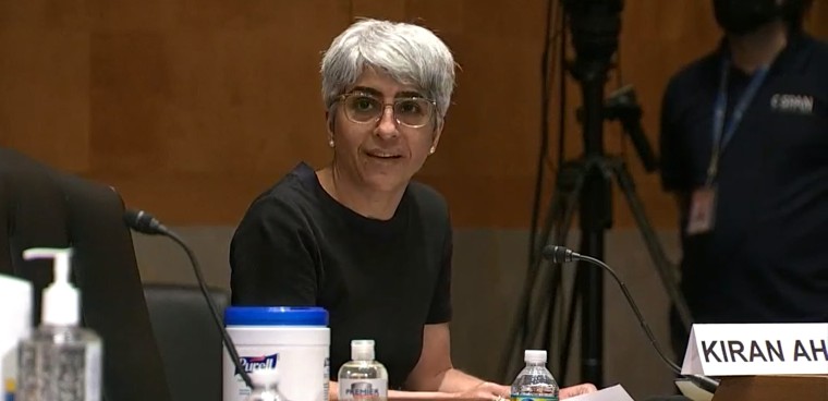 Kiran Ahuja, now OPM director, at her Senate confirmation hearing April 22, 2021