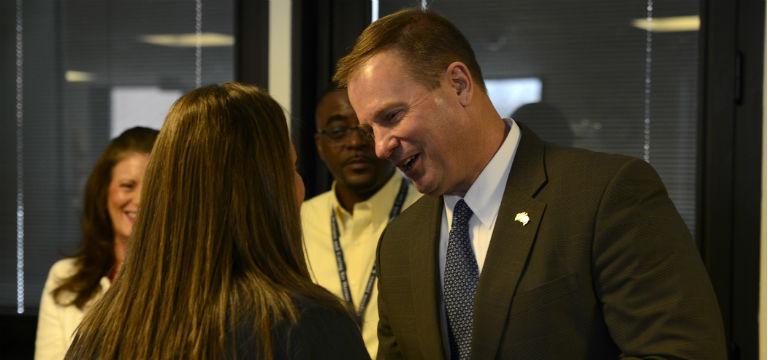 James Byrne presides at a ribbon coutting of the Federal Health Care Center March 2019  (U.S. Navy photo by Mass Communication Specialist 2nd Class Jacob Waldrop/Released)