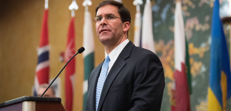 Mark T. Esper at the 2018 HQDA Attache Reception March 15, 2018. Photo by Staff Sgt. Brandy N. Mejia.