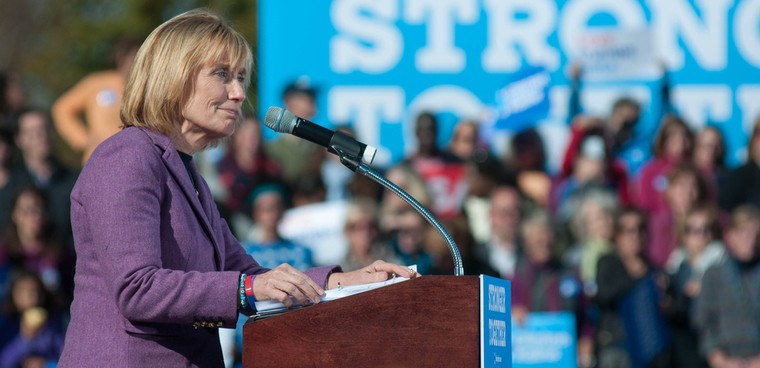 Andrew Cline/Shutterstock Sen. Hassan speaks at a Hillary Clinton rally in NH 2016