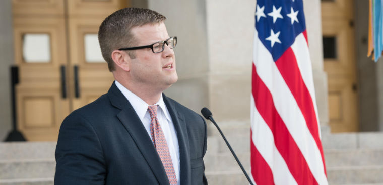 Ryan D. McCarthy being sworn in as Army Secretary Oct. 10, 2019. (Photo credit: Sgt. Dana Clarke/U.S. Army)