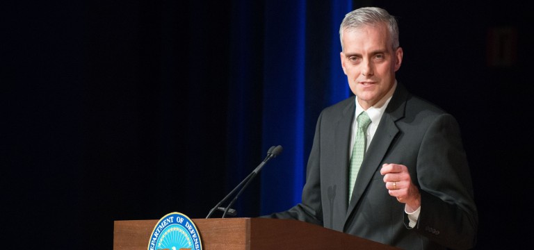 White House Chief of Staff Denis McDonough delivers remarks at a farewell ceremony for outgoing Deputy Defense Secretary Ash Carter at the Pentagon, Dec. 2, 2013. (Photo by Mass Communication Specialist 1st Class Daniel Hinton)