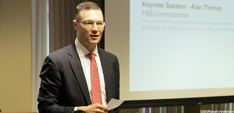 GSA's Federal Acquisition Service Commissioner Alan Thomas delivers the keynote address at the Northeast and Caribbean Region's Industry Day June 27, 2018,  in New York. Photograph by Robert Andersen.