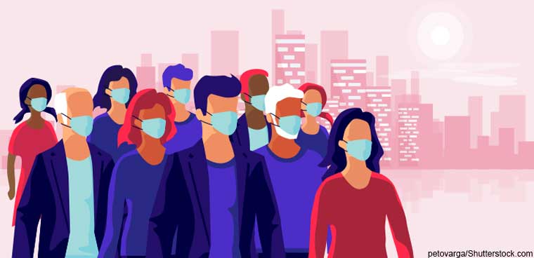 people in city wearing masks (petovarga/Shutterstock.com)