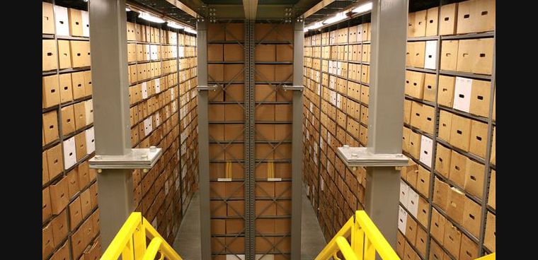 National Archives at St. Louis, Twenty-nine Feet High Shelving for Military Records. Photo by Lenin Hurtado for the National Archives.