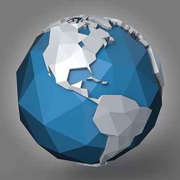 Shutterstock image (by Arthimedes): 3d polygonal illustration of earth, western hemisphere.