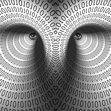 Shutterstock image (by Bruce Rolff): eyes in a binary tunnel.